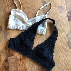 Set: two bralettes in cream and black, size small